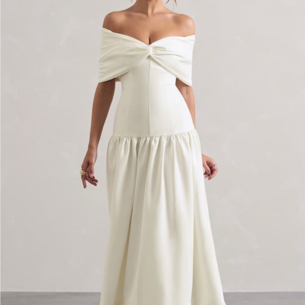 Off-Shoulder White Dress drop waist club l London